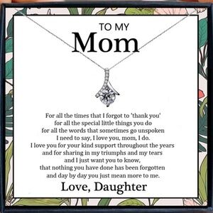 Silvertone Cz Pendant Necklace - Thank You Mom